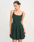 Green Pleated A-Line Mini Slip Dress