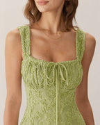 Floral Print Green Mesh Mini Dress