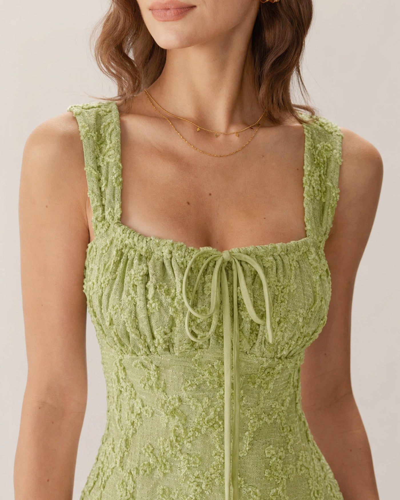 Floral Print Green Mesh Mini Dress