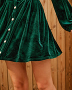 Emerald Velour Mini Dress with Lantern Sleeves