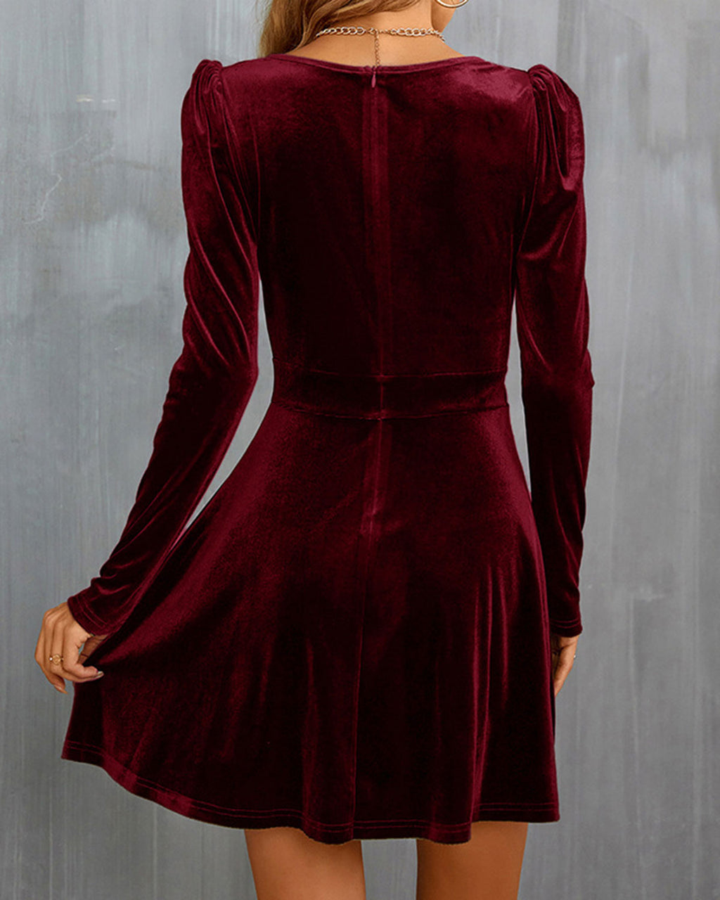 Wine Red Velour A-Line Mini Dress" can be rewritten as "A-Line Mini Dress in Luxurious Wine Red Velour.
