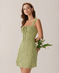 Floral Print Green Mesh Mini Dress