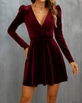 Wine Red Velour A-Line Mini Dress" can be rewritten as "A-Line Mini Dress in Luxurious Wine Red Velour.