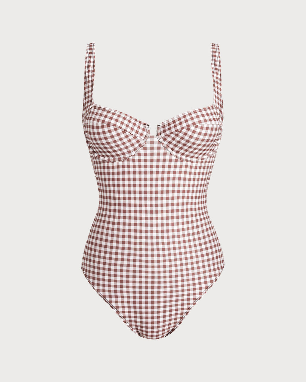 Coffee Plaid Underwire Swimsuit