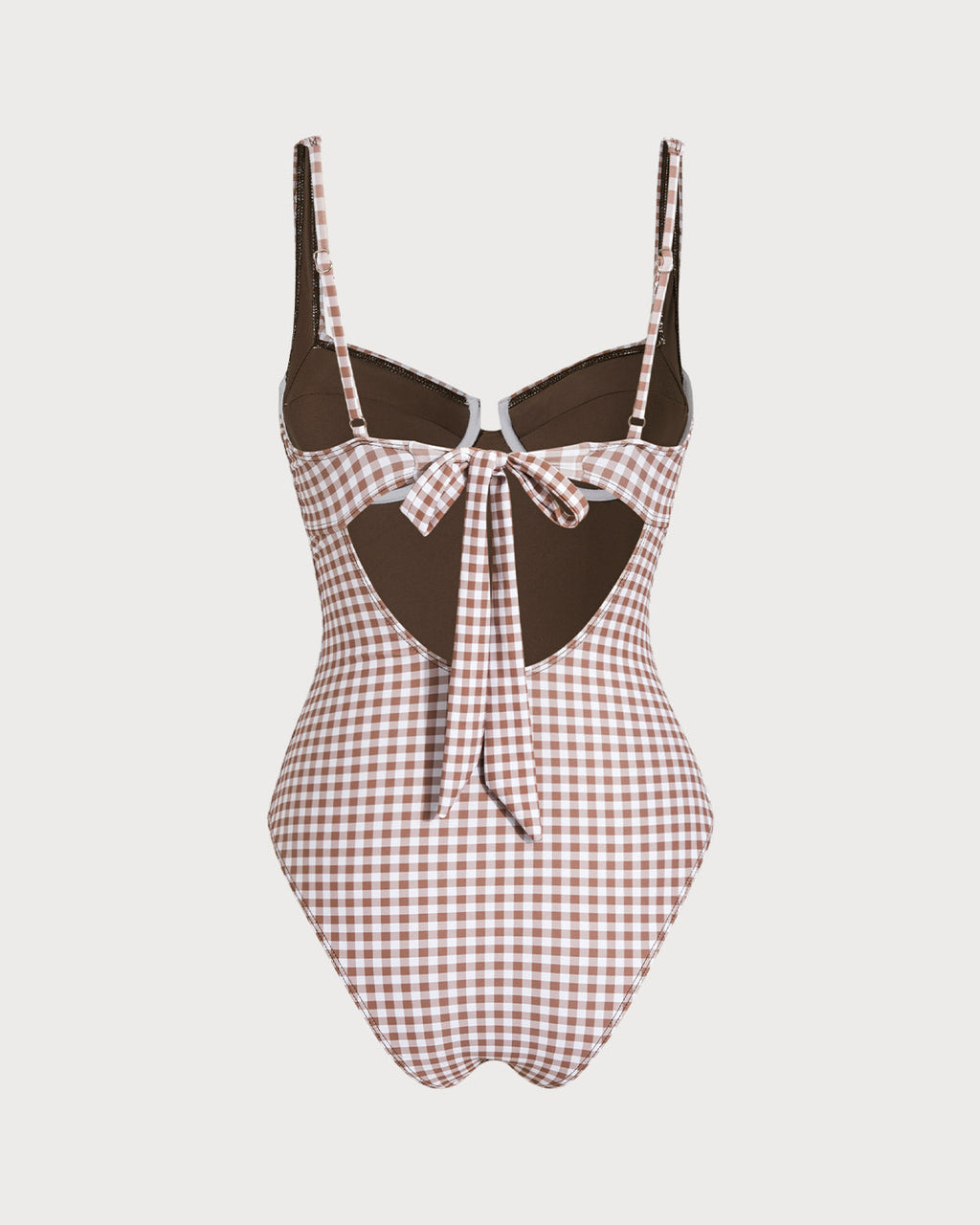 Coffee Plaid Underwire Swimsuit