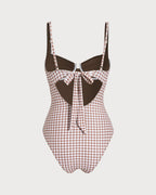 Coffee Plaid Underwire Swimsuit