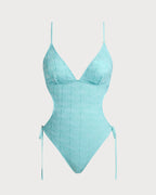 Textured Blue Bralette One-Piece Swimsuit