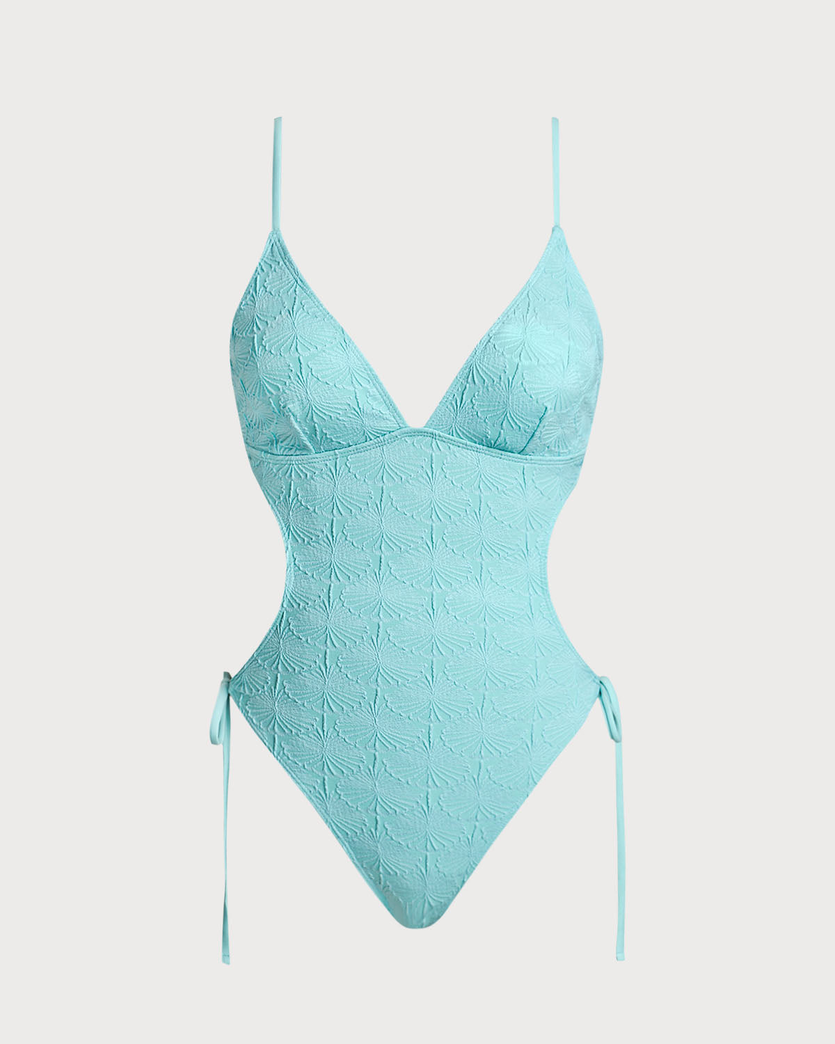 Textured Blue Bralette One-Piece Swimsuit