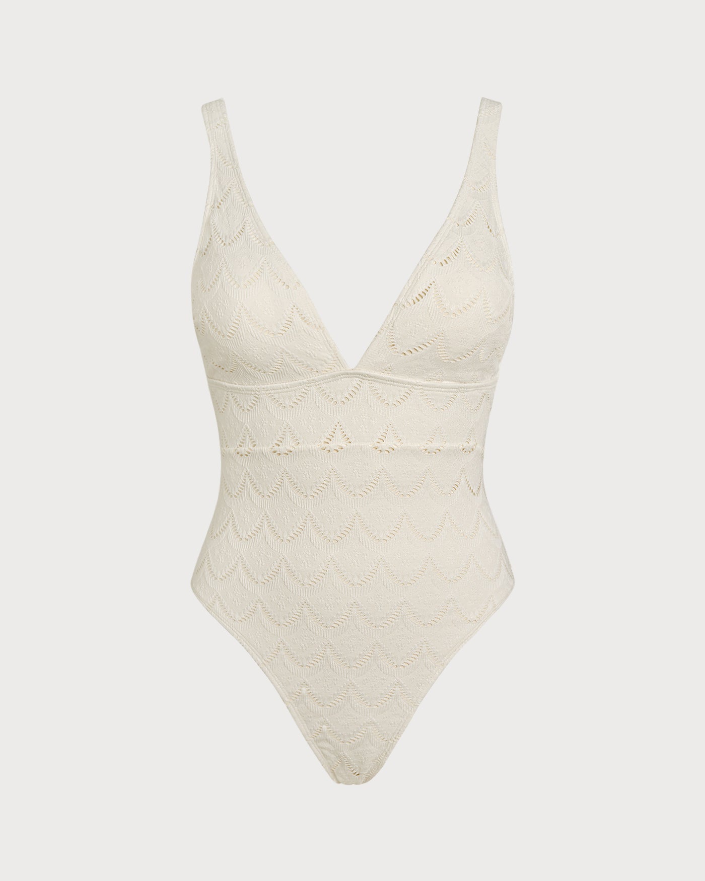Textured Off-White Bralette One-Piece Swimsuit