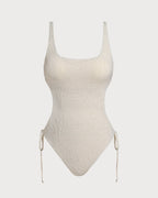 Off-White Textured Bralette One-Piece Swimsuit