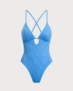 Textured Blue Bralette One-Piece Swimsuit