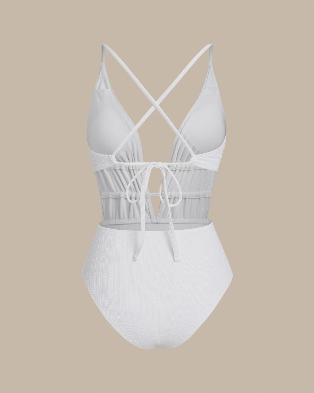 Textured White Bralette One-Piece Swimsuit