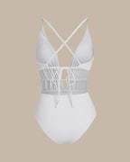 Textured White Bralette One-Piece Swimsuit