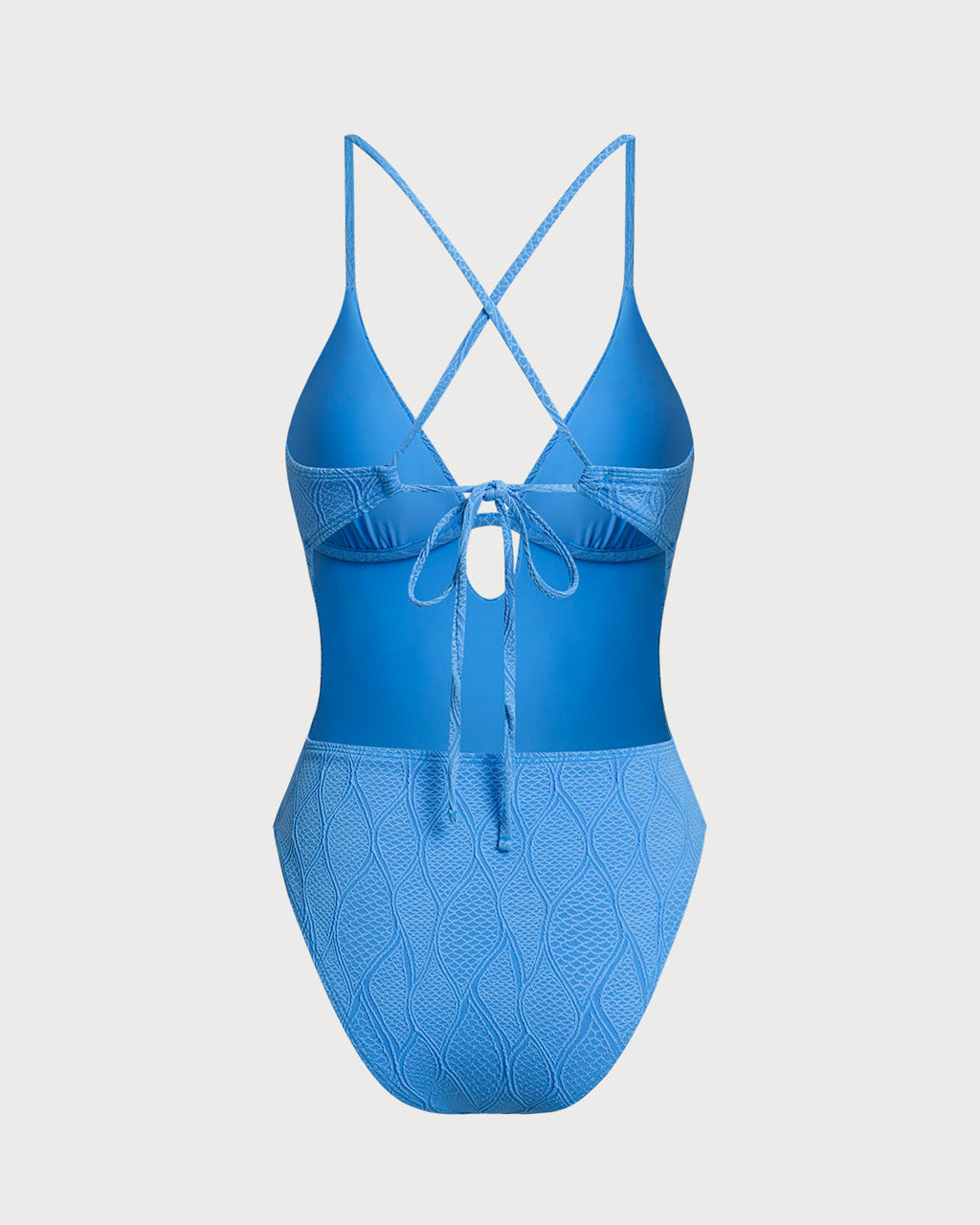 Textured Blue Bralette One-Piece Swimsuit