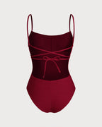 Crimson Cross-Back Bralette One-Piece Swimsuit