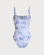 White Floral Ruching One-Piece Swimsuit