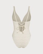 Textured Off-White Bralette One-Piece Swimsuit