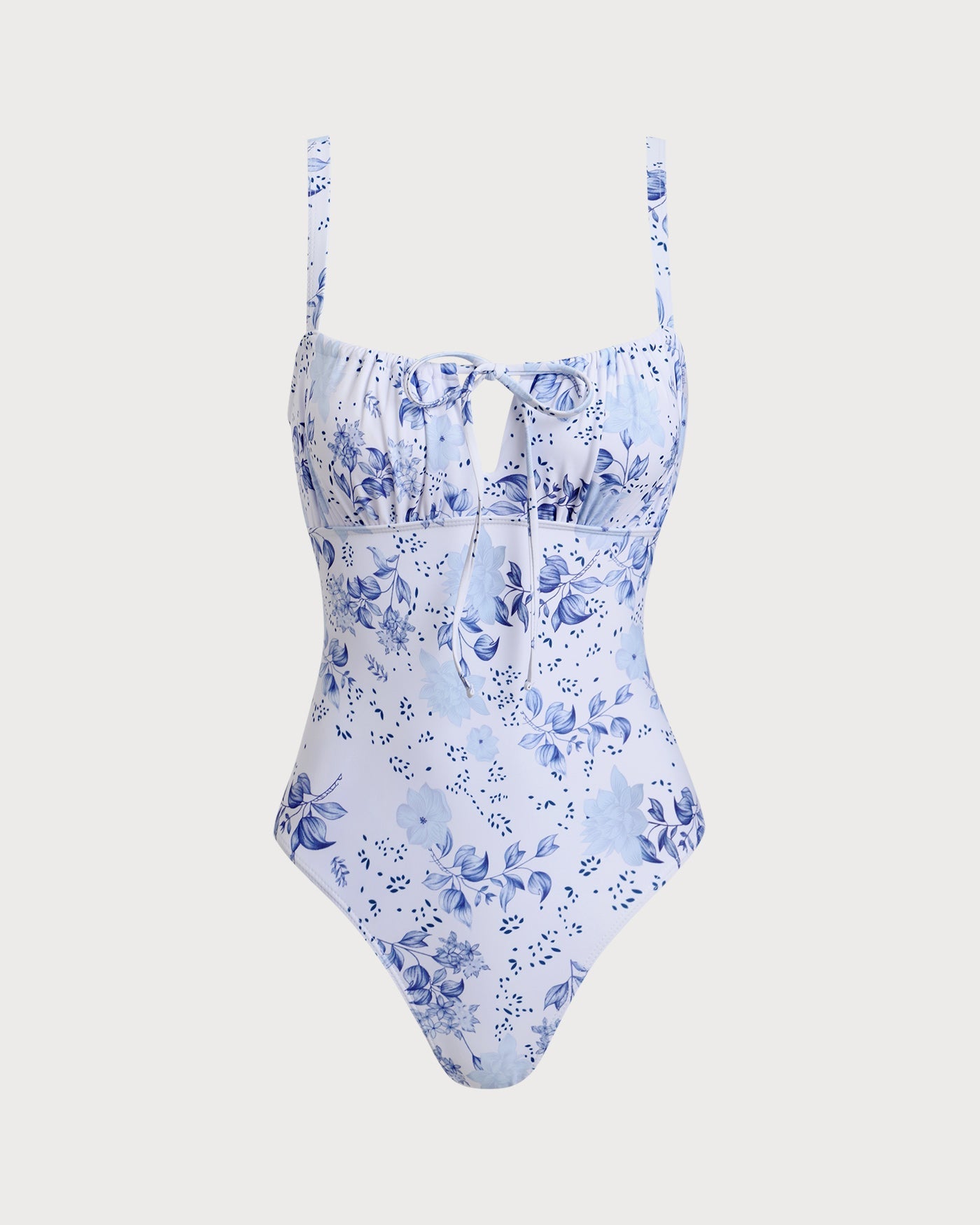 White Floral Ruching One-Piece Swimsuit