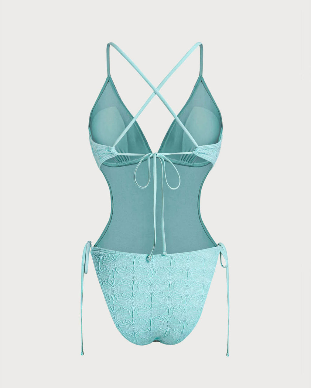 Textured Blue Bralette One-Piece Swimsuit