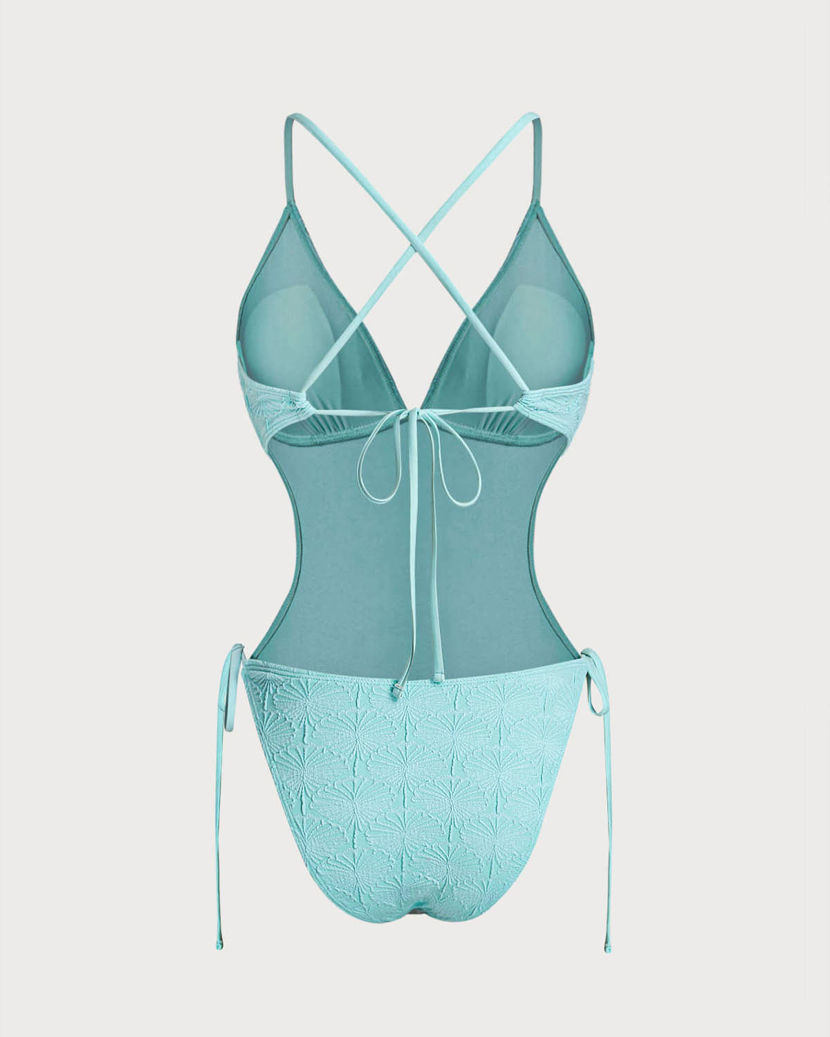 Textured Blue Bralette One-Piece Swimsuit