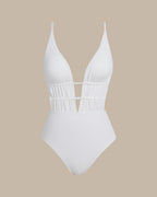 Textured White Bralette One-Piece Swimsuit