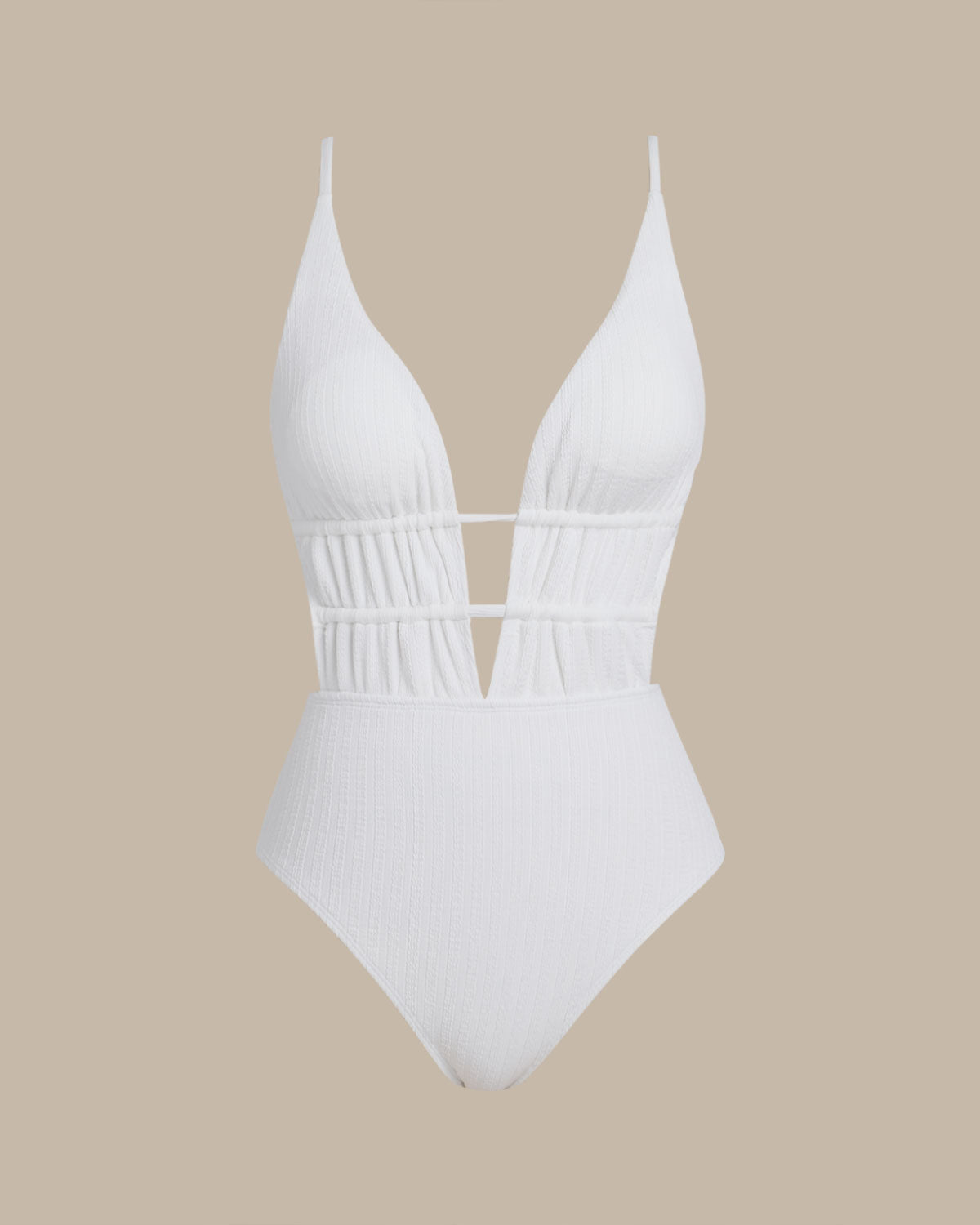 Textured White Bralette One-Piece Swimsuit