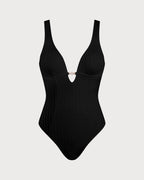 Black V-Neck Cutout One-Piece Swimsuit