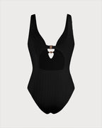 Black V-Neck Cutout One-Piece Swimsuit