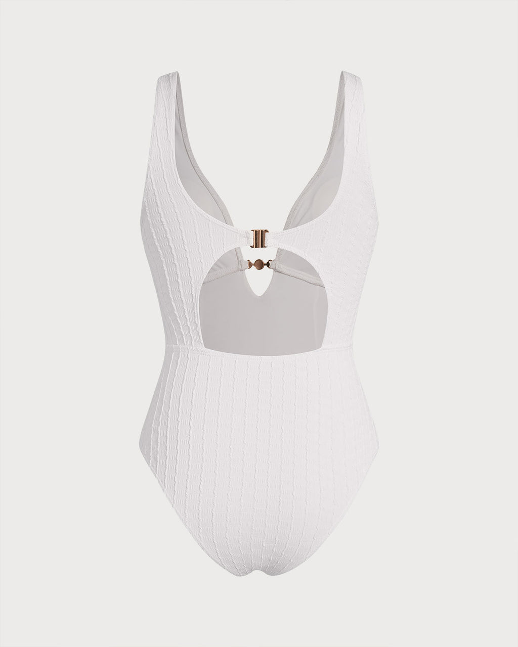 Textured White Cut-Out One-Piece Swimsuit
