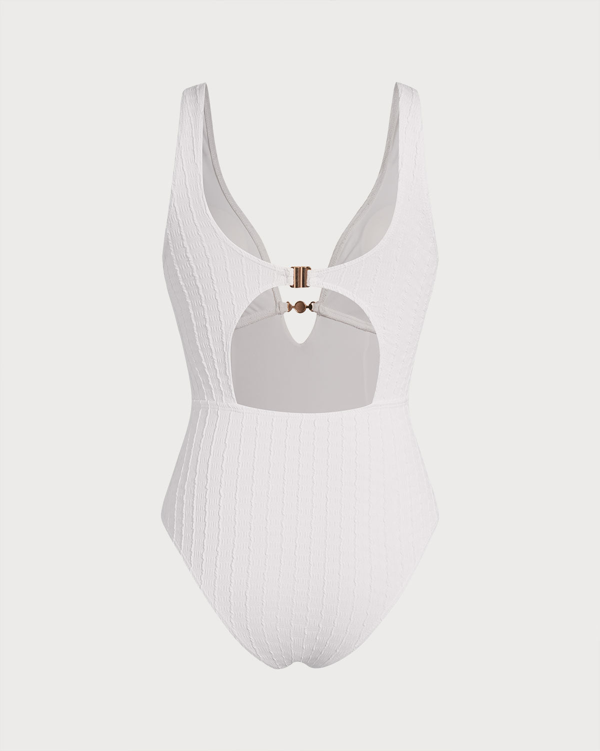 Textured White Cut-Out One-Piece Swimsuit