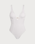 Textured White Cut-Out One-Piece Swimsuit