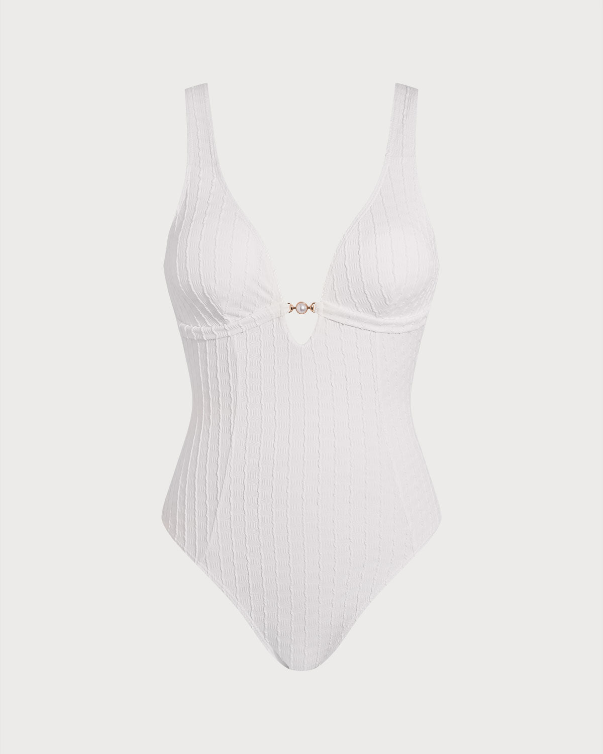 Textured White Cut-Out One-Piece Swimsuit