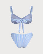 Striped Blue Square Neck Bikini Set