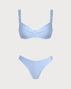 Striped Blue Square Neck Bikini Set