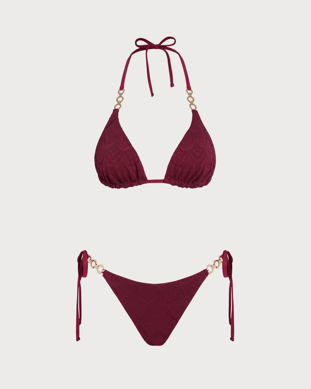 Reversible Brick Red Halter Bikini Set with Drawstring