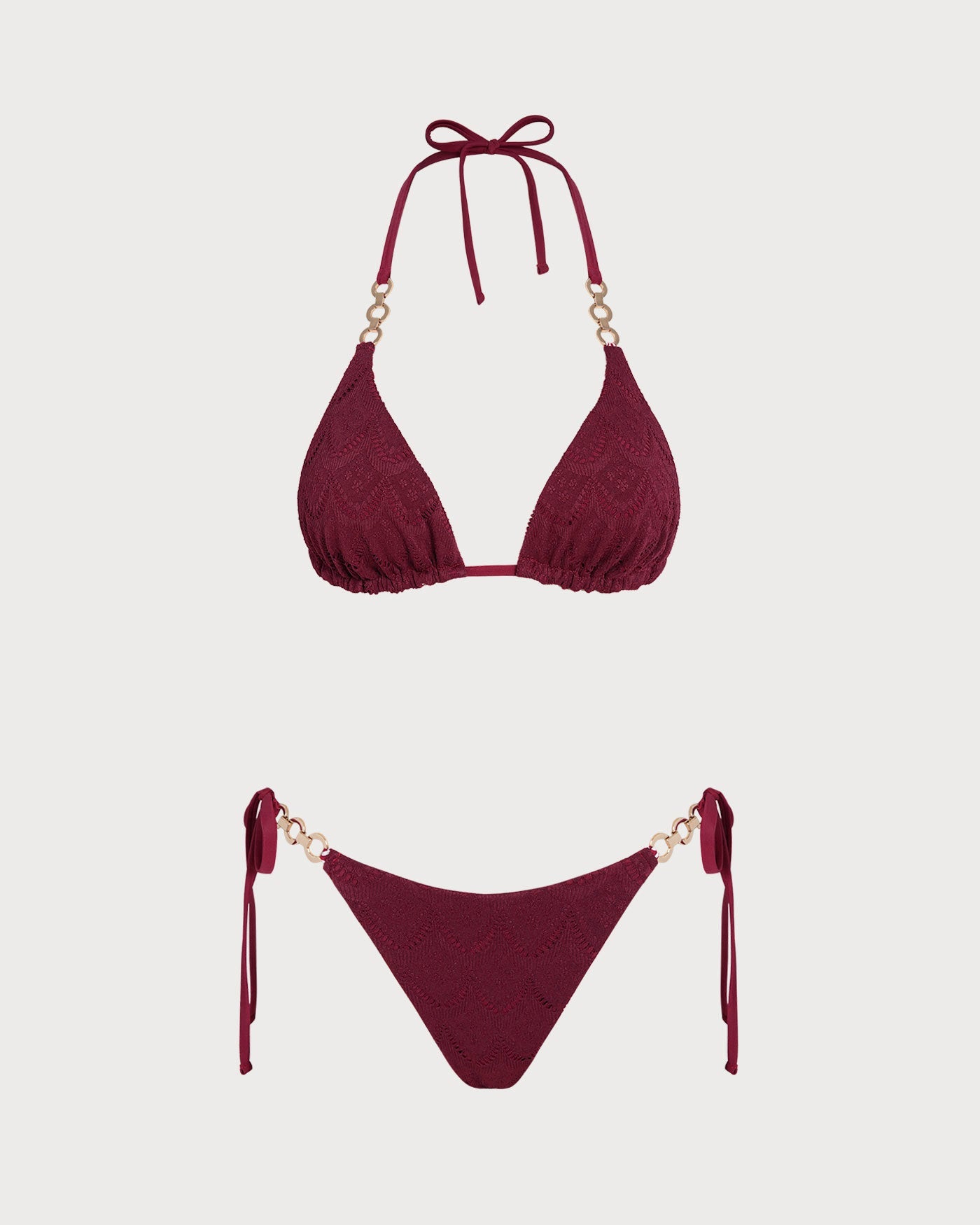 Reversible Brick Red Halter Bikini Set with Drawstring