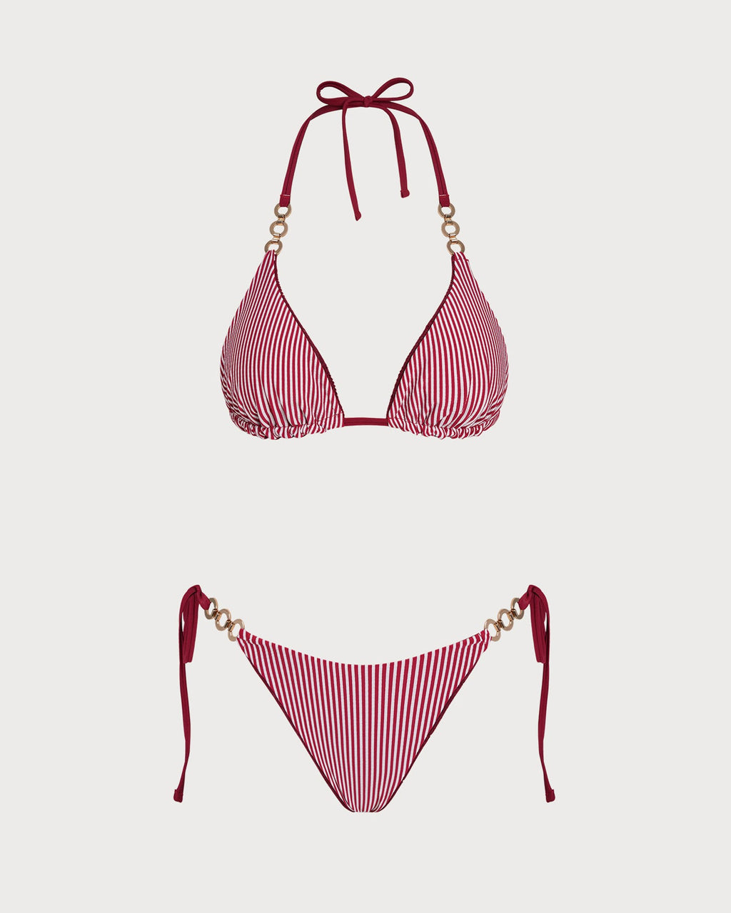 Reversible Brick Red Halter Bikini Set with Drawstring