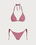 Reversible Brick Red Halter Bikini Set with Drawstring