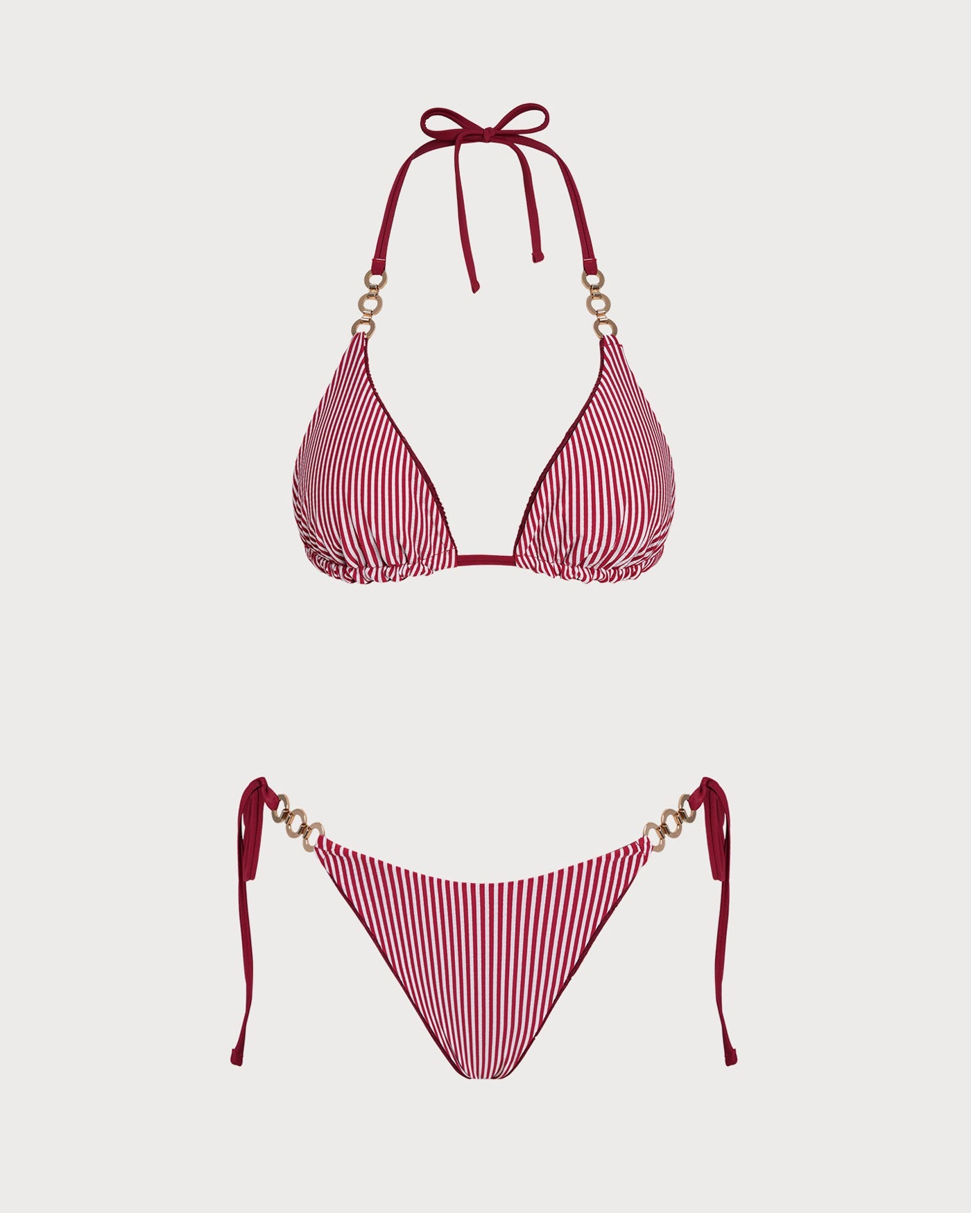 Reversible Brick Red Halter Bikini Set with Drawstring