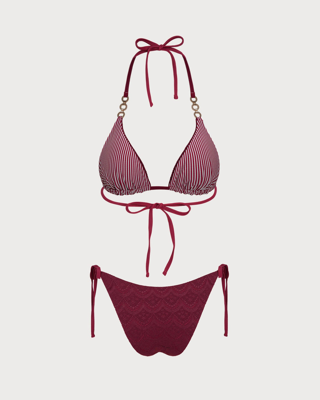 Reversible Brick Red Halter Bikini Set with Drawstring