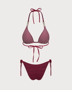 Reversible Brick Red Halter Bikini Set with Drawstring