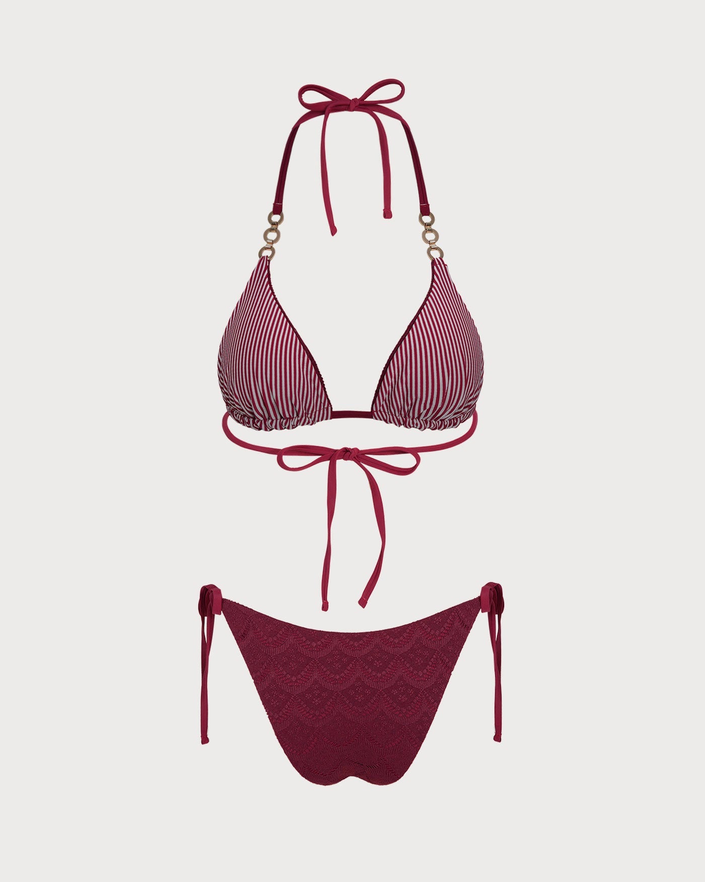 Reversible Brick Red Halter Bikini Set with Drawstring
