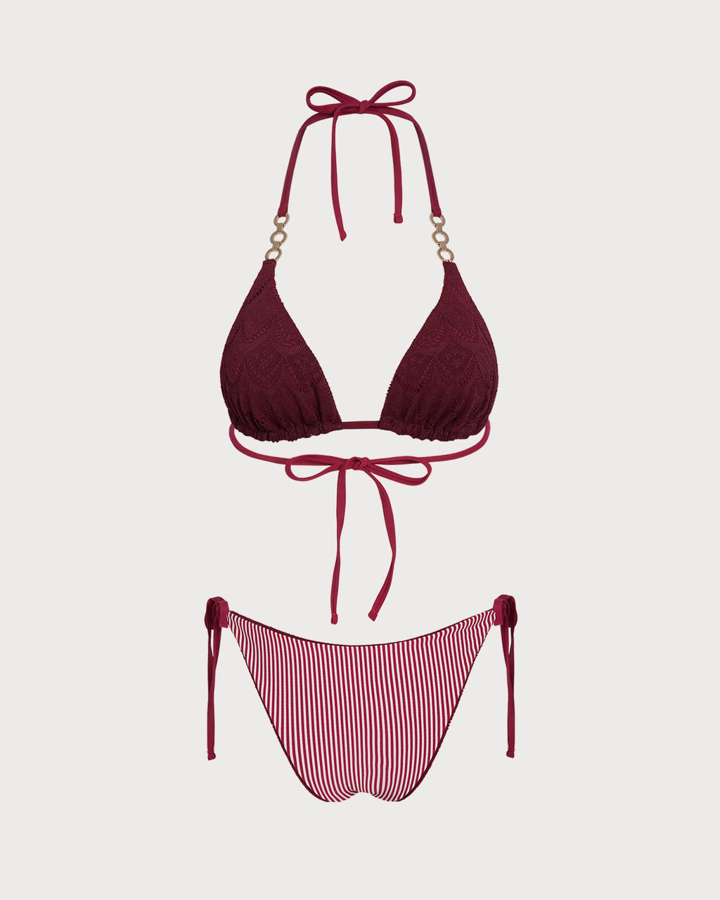 Reversible Brick Red Halter Bikini Set with Drawstring