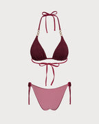 Reversible Brick Red Halter Bikini Set with Drawstring