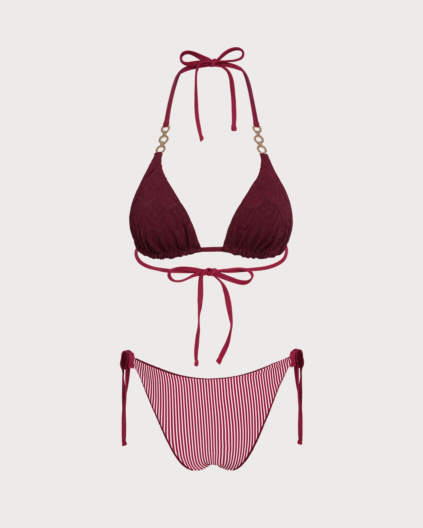Reversible Brick Red Halter Bikini Set with Drawstring