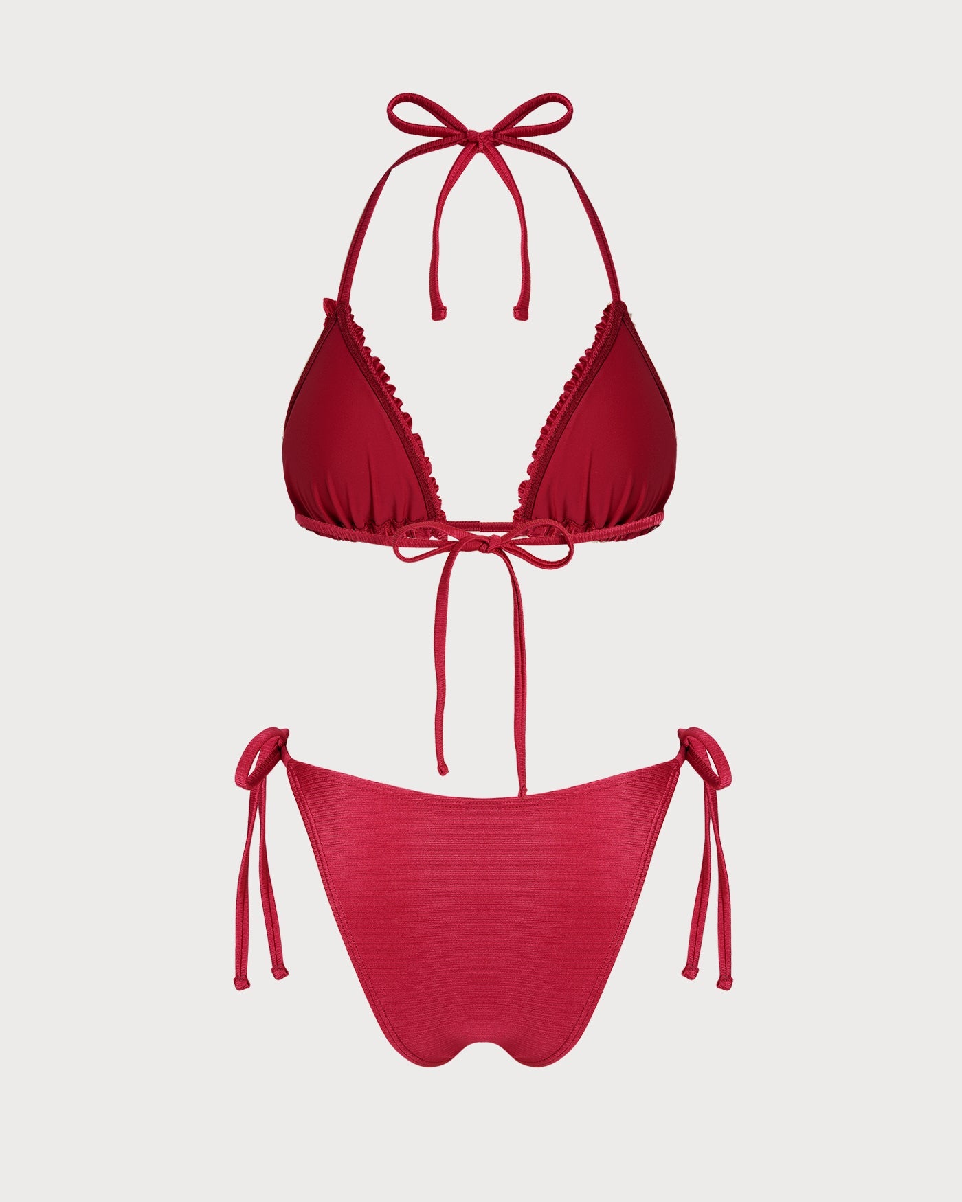Red Ruffled Triangle Bikini Set with Halter Neck