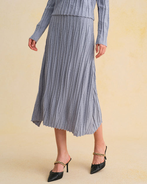 Blue A-Line Midi Skirt with Elastic Waist