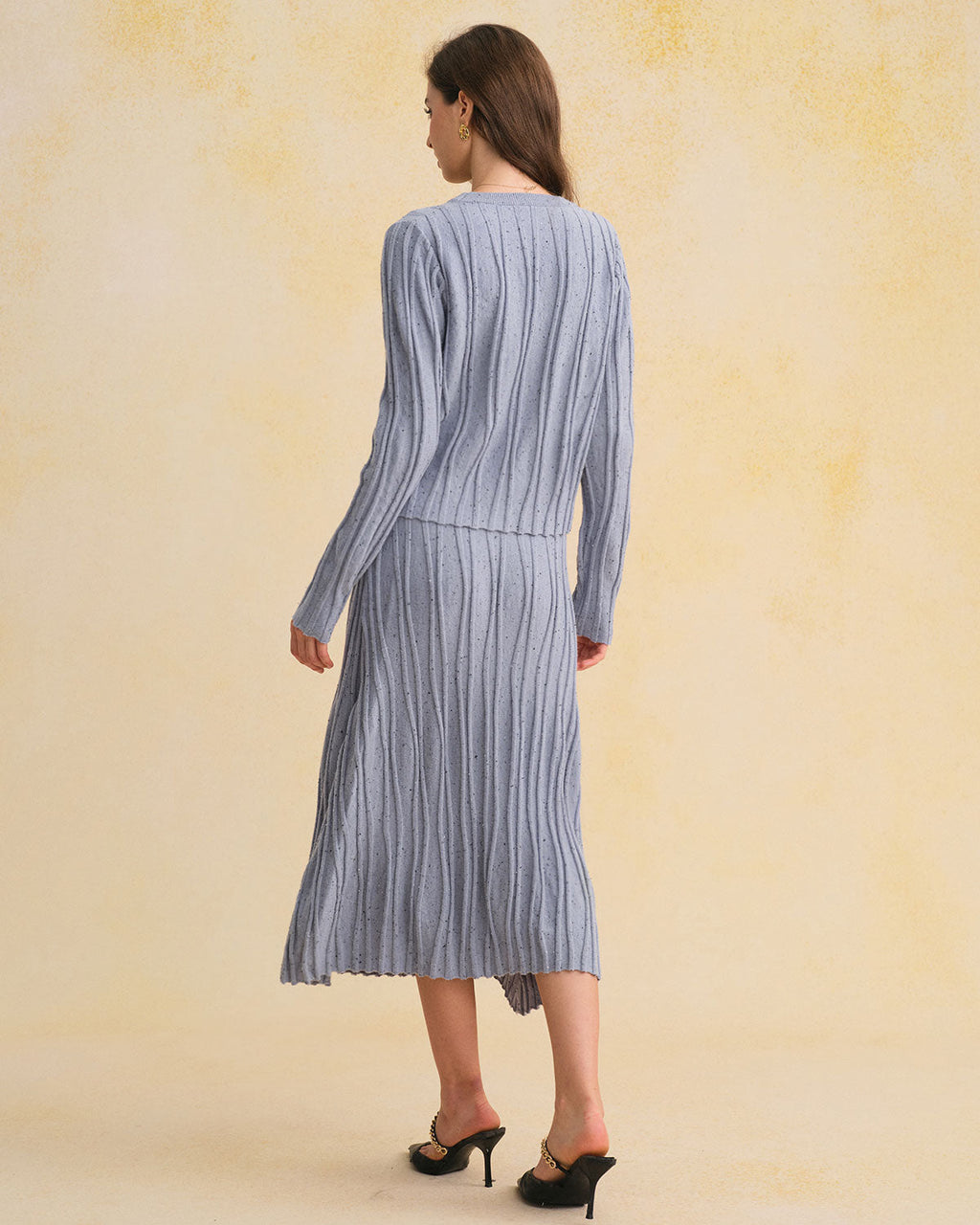 Blue A-Line Midi Skirt with Elastic Waist
