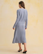 Blue A-Line Midi Skirt with Elastic Waist