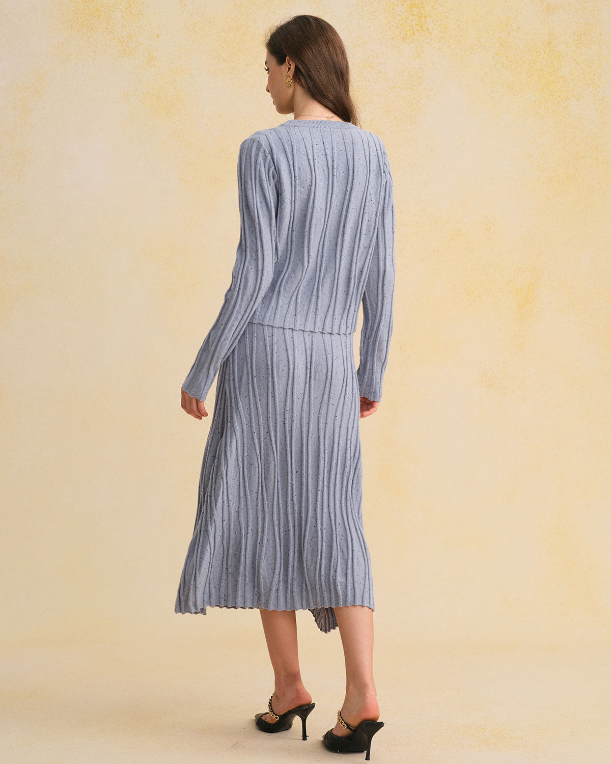 Blue A-Line Midi Skirt with Elastic Waist